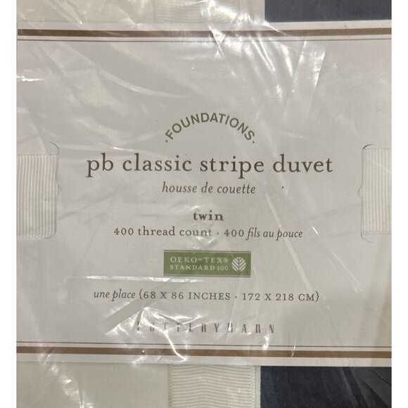 Pottery Barn Classic Stripe TWIN Duvet Cover & Standard Sham  Navy Blue / White - Picture 2 of 5